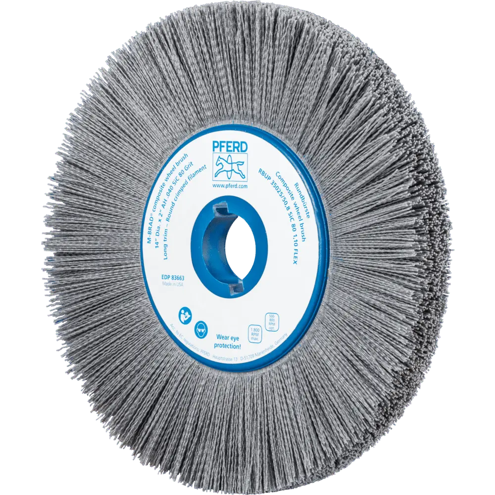 Produktfoto 1 von PFERD TOOLS COMPOSITE FLEX Rundbürste RBUP Ø 350x25x50,8 mm Bohrung SiC-Filament-Ø 1,10mm Korn 80 stationär