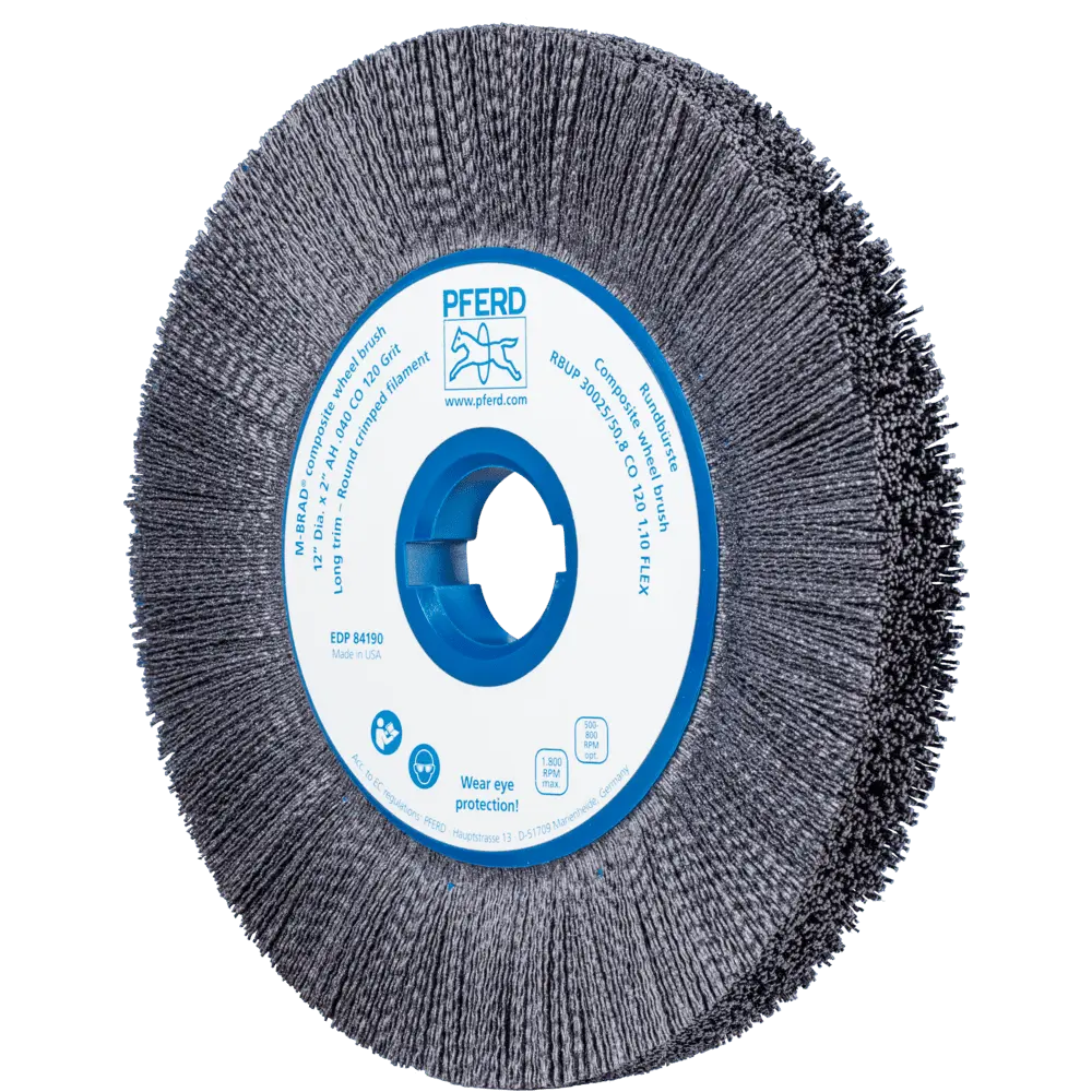 Produktfoto 1 von PFERD TOOLS COMPOSITE FLEX Rundbürste RBUP Ø 300x25x50,8 mm Keramik-Filament-Ø 1,10mm Korn 120 stationär