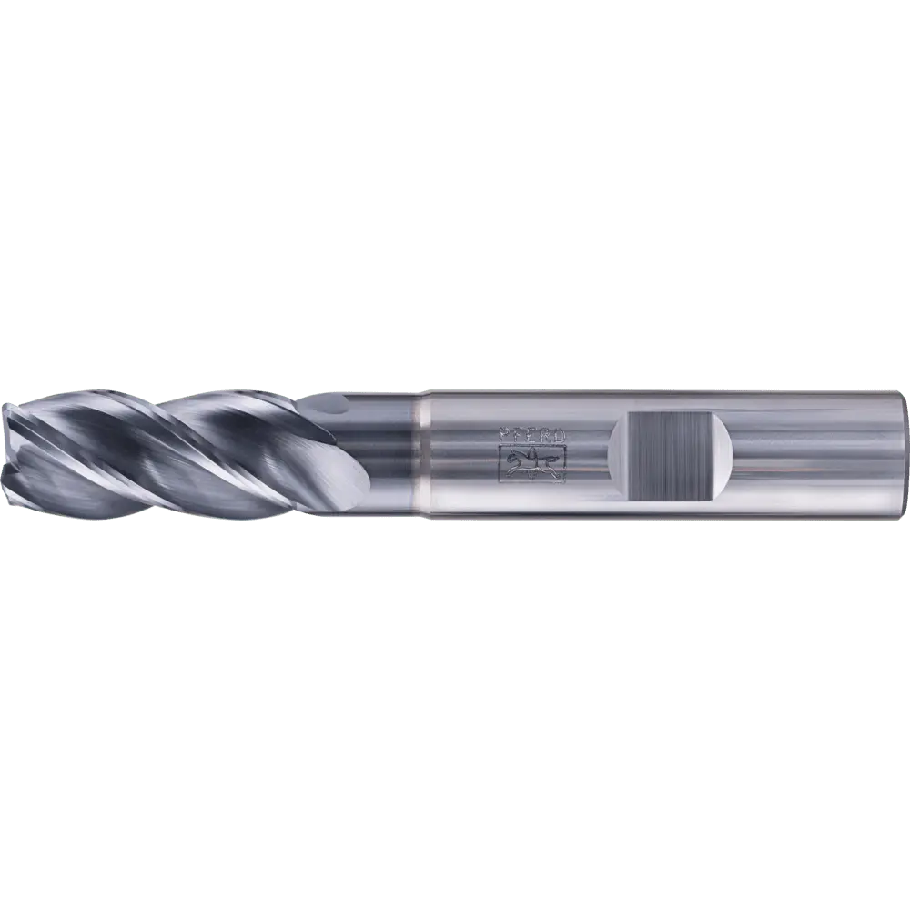 Produktfoto 1 von PFERD TOOLS VHM Eckfräser lang 4 Schneiden Ø 12 mm Radius 1,0 mm TiAlN Schaft HB Universal Line Schruppen Schlichten Nuten