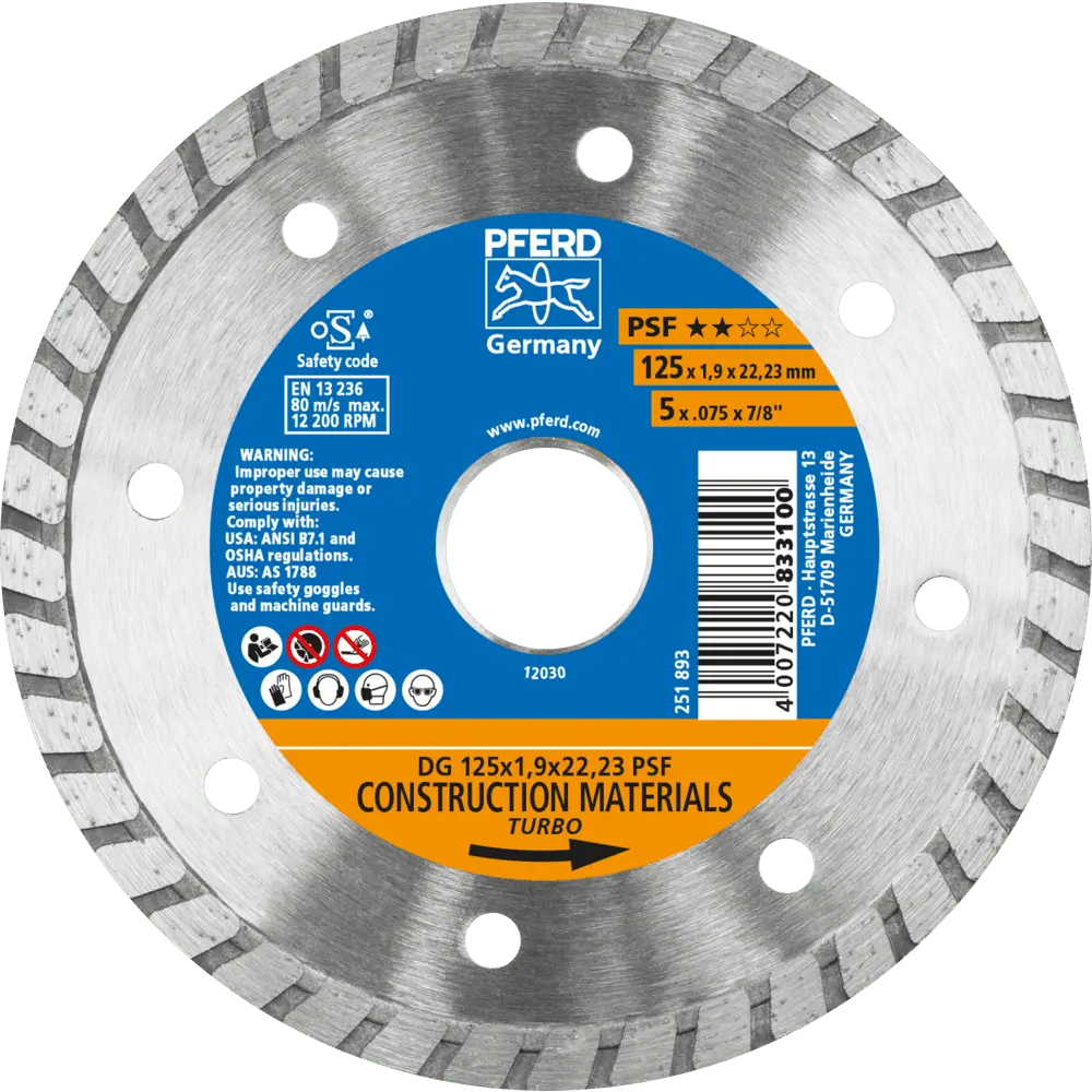Produktfoto 1 von PFERD TOOLS Diamant-Trennscheibe DG 125x1,9x22,23 mm START z. Trennen v. Stein/Beton,hohe Schnittqualität