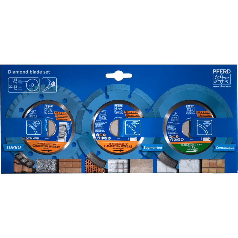 Produktfoto 1 von PFERD TOOLS 3-tlg. Diamant-Trennscheiben-Set 115x1,6/1,9 mm START Allround