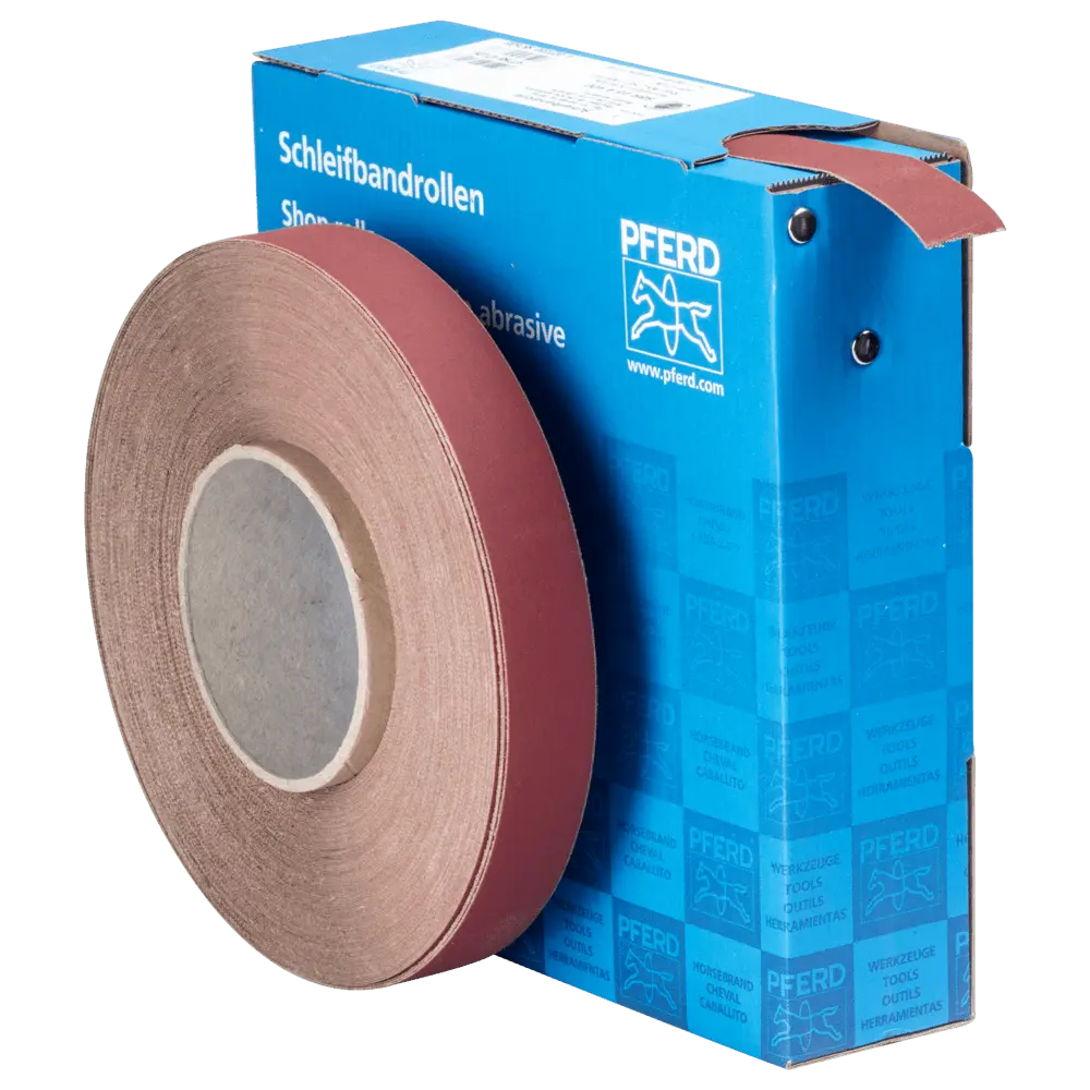 Produktfoto 1 von PFERD TOOLS Korund Schleifbandrolle Gewebe SBR Breite 25 mmxLänge 50m A400 für universelle Anwendung