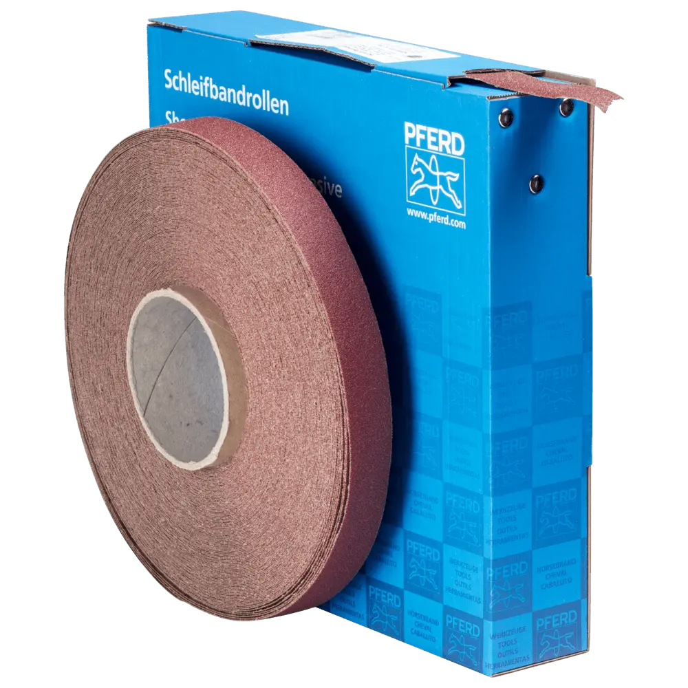 Produktfoto 1 von PFERD TOOLS Korund Schleifbandrolle Gewebe SBR Breite 25 mmxLänge 50m A80 für universelle Anwendung