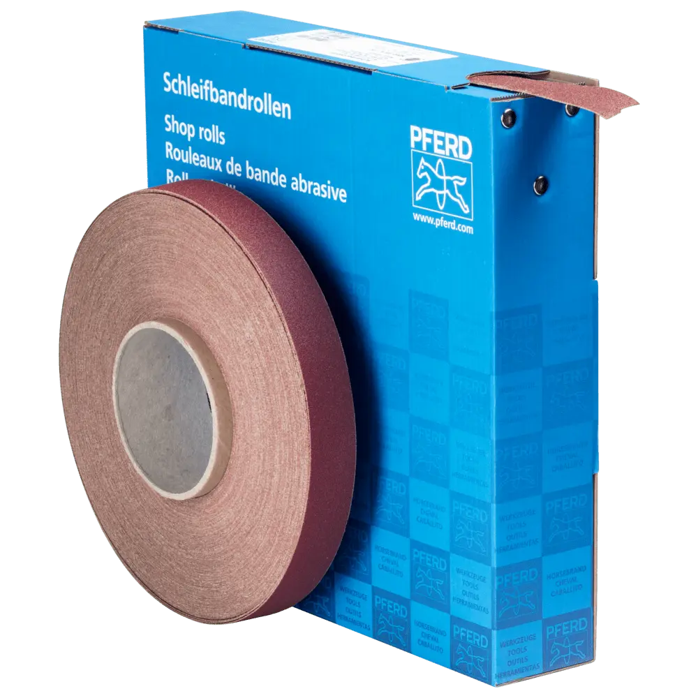 Produktfoto 1 von PFERD TOOLS Korund Schleifbandrolle Gewebe SBR Breite 25 mmxLänge 50m A120 für universelle Anwendung