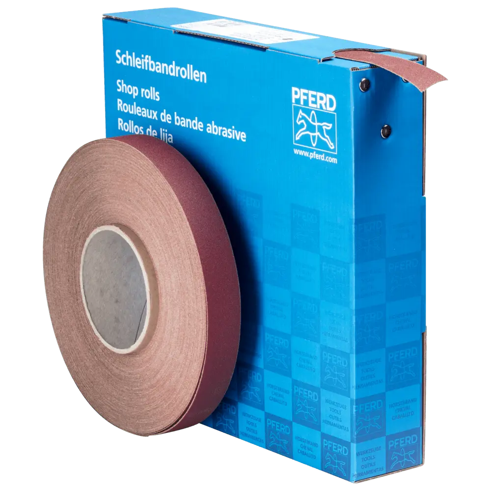 Produktfoto 1 von PFERD TOOLS Korund Schleifbandrolle Gewebe SBR Breite 25 mmxLänge 50m A150 für universelle Anwendung