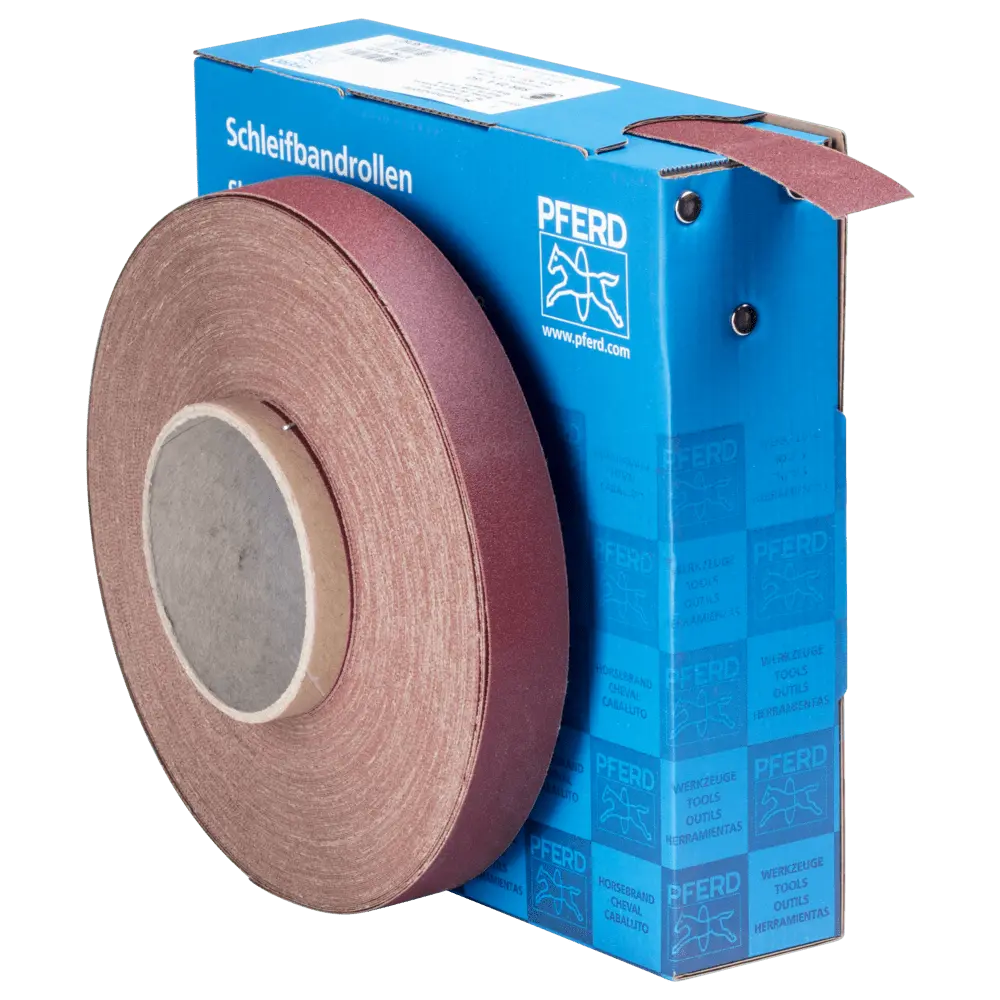 Produktfoto 1 von PFERD TOOLS Korund Schleifbandrolle Gewebe SBR Breite 25 mmxLänge 50m A180 für universelle Anwendung