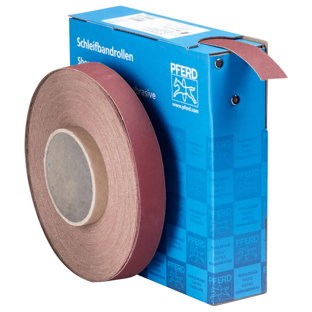 Produktfoto 1 von PFERD TOOLS Korund Schleifbandrolle Gewebe SBR Breite 25 mmxLänge 50m A240 für universelle Anwendung