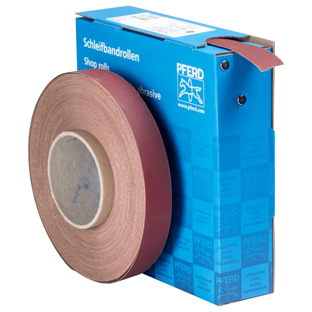 Produktfoto 1 von PFERD TOOLS Korund Schleifbandrolle Gewebe SBR Breite 25 mmxLänge 50m A320 für universelle Anwendung
