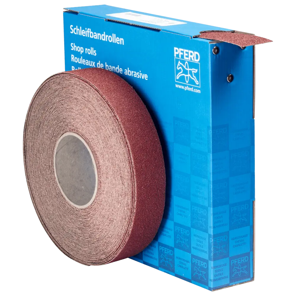 Produktfoto 1 von PFERD TOOLS Korund Schleifbandrolle Gewebe SBR Breite 38 mmxLänge 25m A40 für universelle Anwendung
