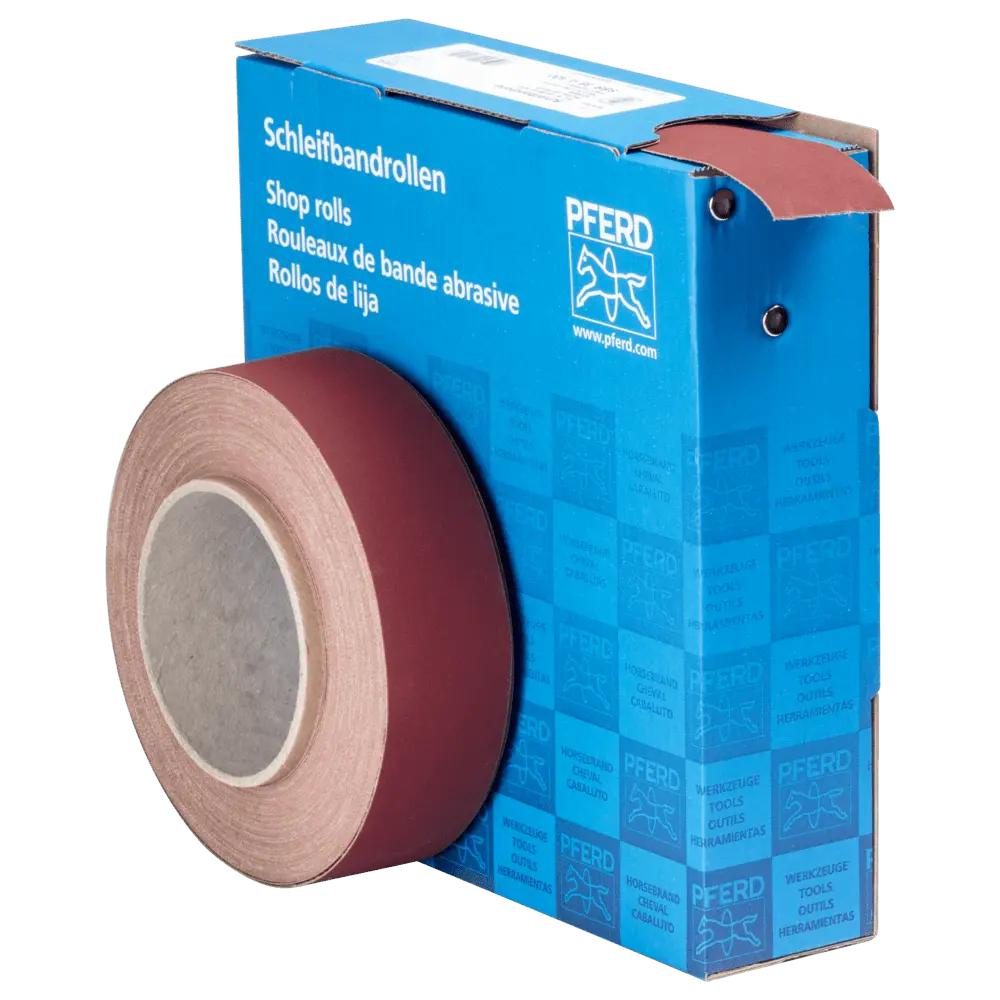 Produktfoto 1 von PFERD TOOLS Korund Schleifbandrolle Gewebe SBR Breite 38 mmxLänge 25m A400 für universelle Anwendung