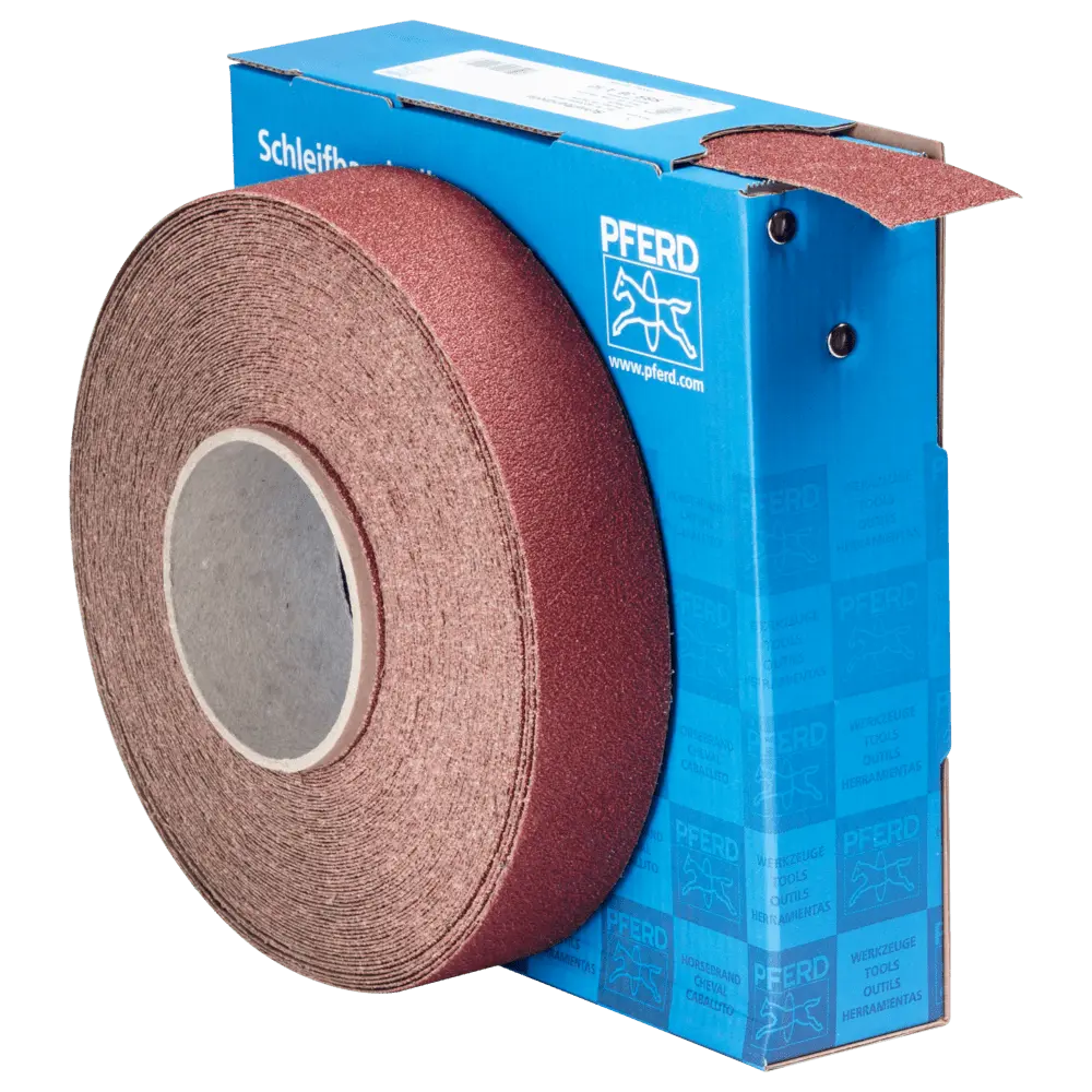 Produktfoto 1 von PFERD TOOLS Korund Schleifbandrolle Gewebe SBR Breite 38 mmxLänge 25m A50 für universelle Anwendung