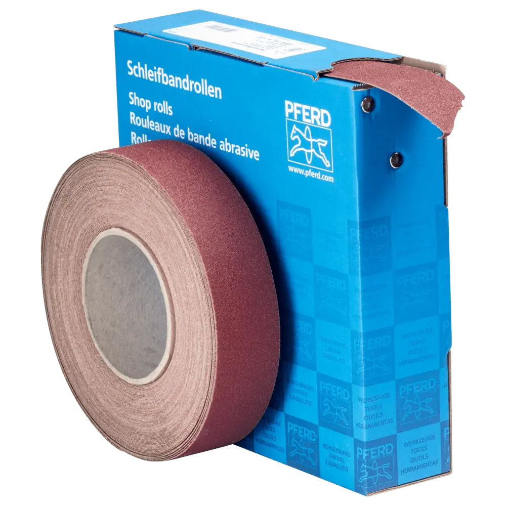 PFERD TOOLS Korund Schleifbandrolle Gewebe SBR Breite 38 mmxLänge 25m A100 für universelle Anwendung