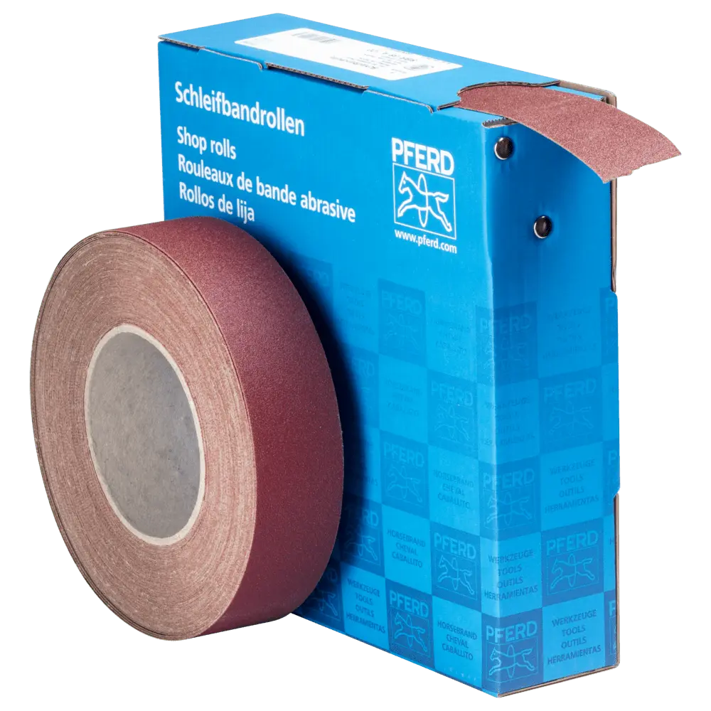 Produktfoto 1 von PFERD TOOLS Korund Schleifbandrolle Gewebe SBR Breite 38 mmxLänge 25m A120 für universelle Anwendung