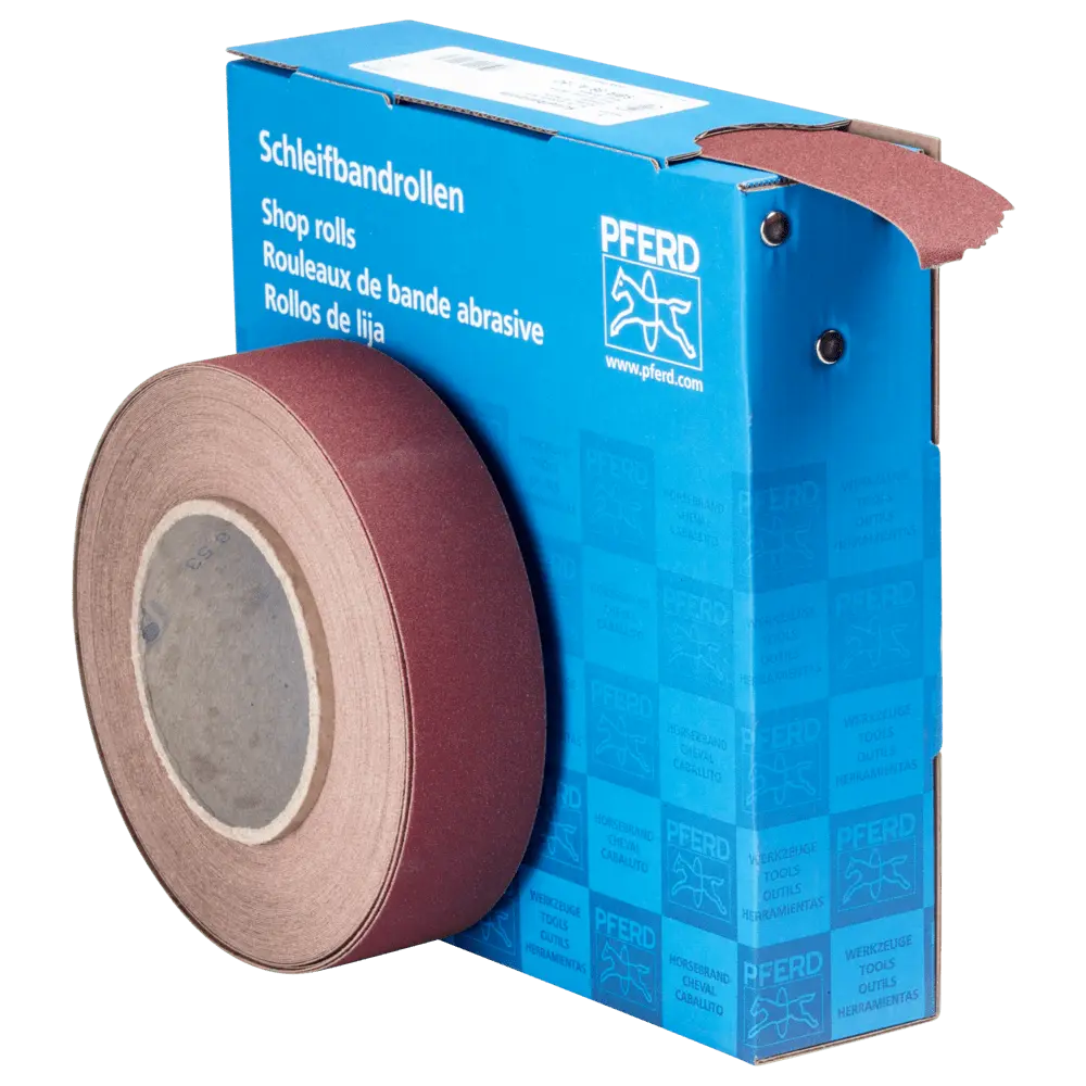 Produktfoto 1 von PFERD TOOLS Korund Schleifbandrolle Gewebe SBR Breite 38 mmxLänge 25m A150 für universelle Anwendung