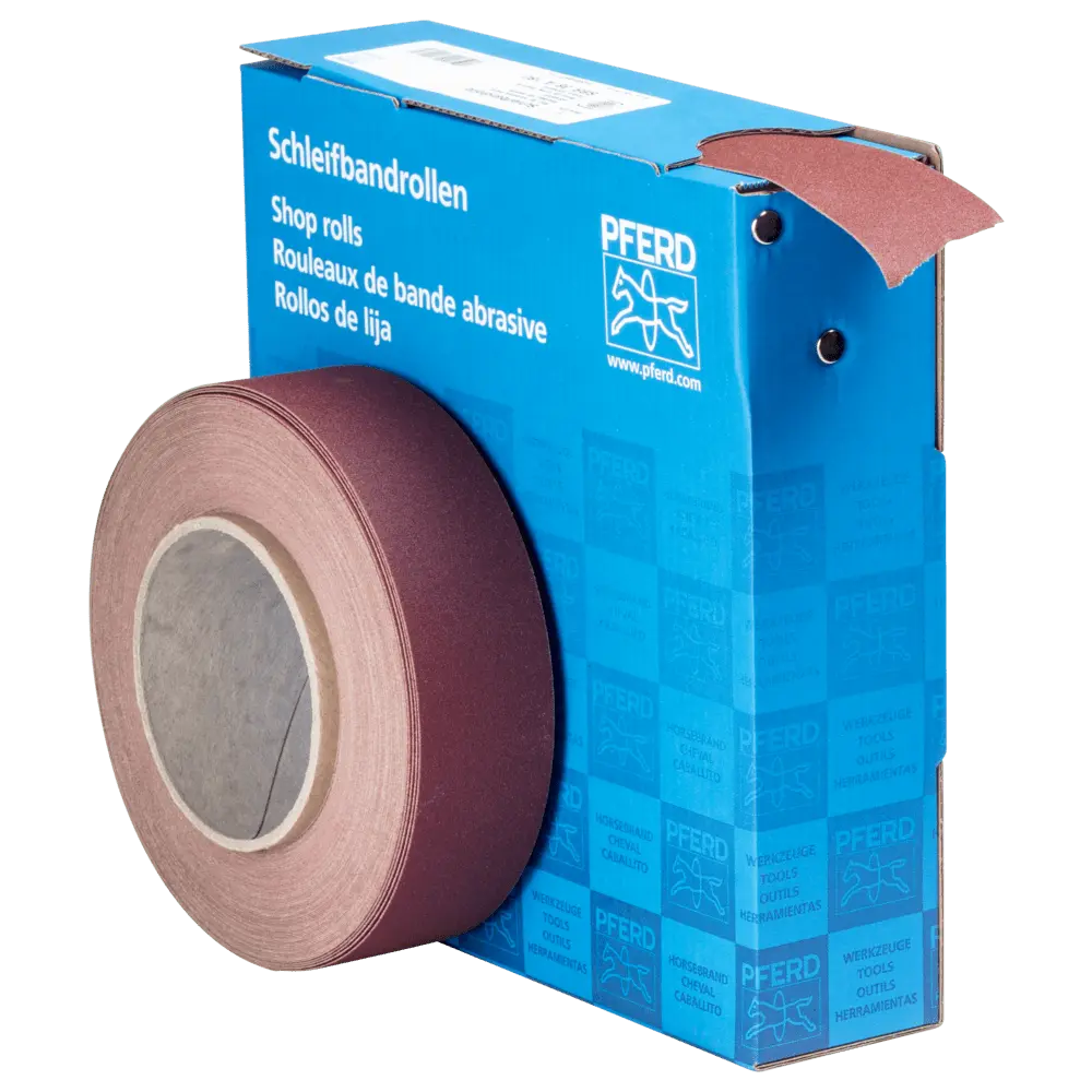 Produktfoto 1 von PFERD TOOLS Korund Schleifbandrolle Gewebe SBR Breite 38 mmxLänge 25m A180 für universelle Anwendung