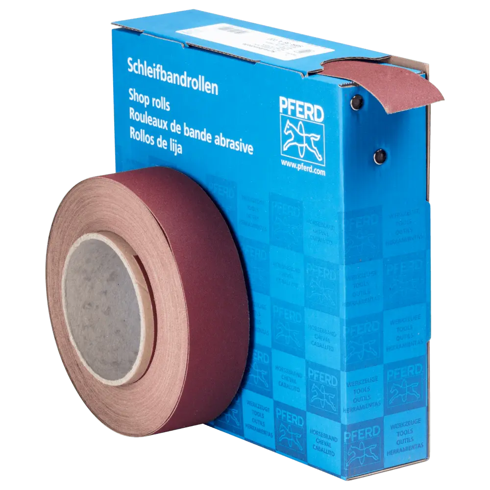 Produktfoto 1 von PFERD TOOLS Korund Schleifbandrolle Gewebe SBR Breite 38 mmxLänge 25m A220 für universelle Anwendung