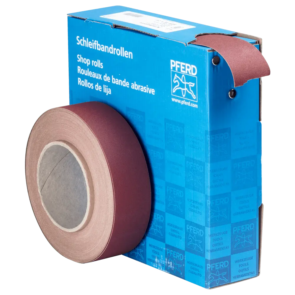 Produktfoto 1 von PFERD TOOLS Korund Schleifbandrolle Gewebe SBR Breite 38 mmxLänge 25m A240 für universelle Anwendung