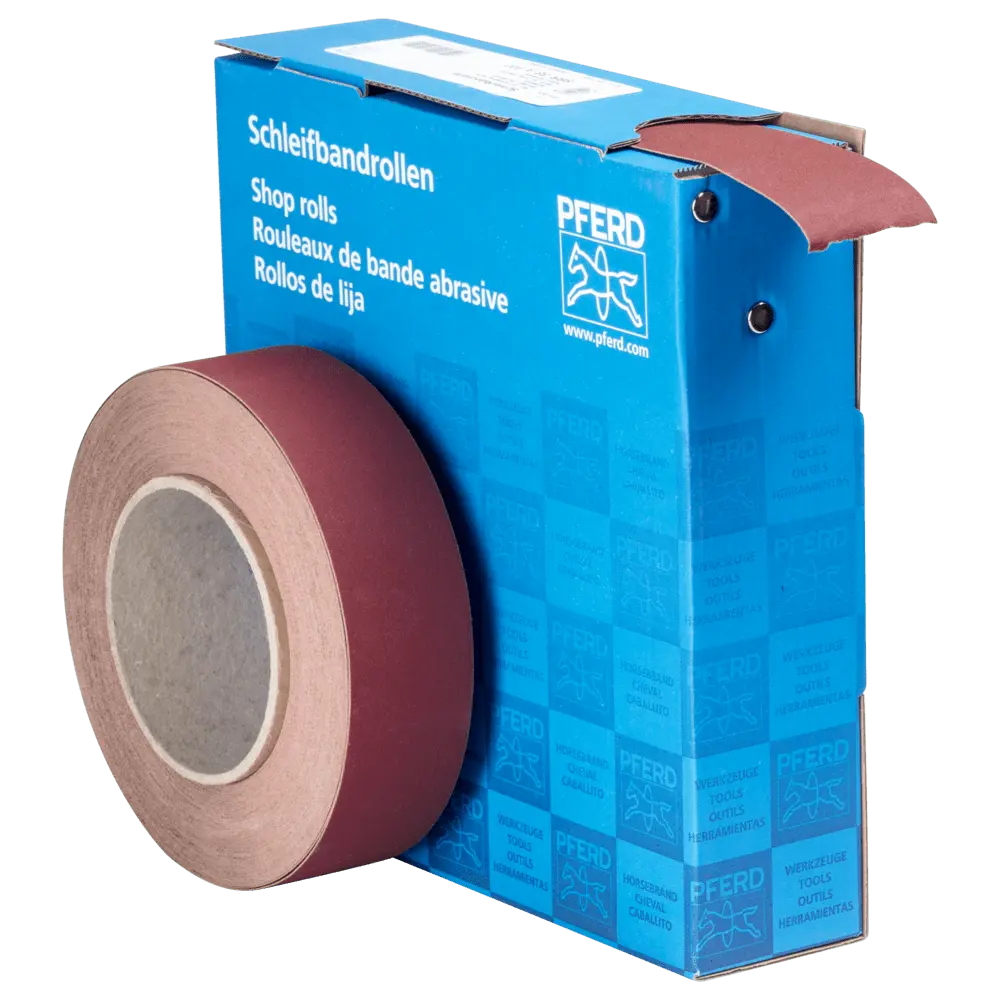 Produktfoto 1 von PFERD TOOLS Korund Schleifbandrolle Gewebe SBR Breite 38 mmxLänge 25m A320 für universelle Anwendung