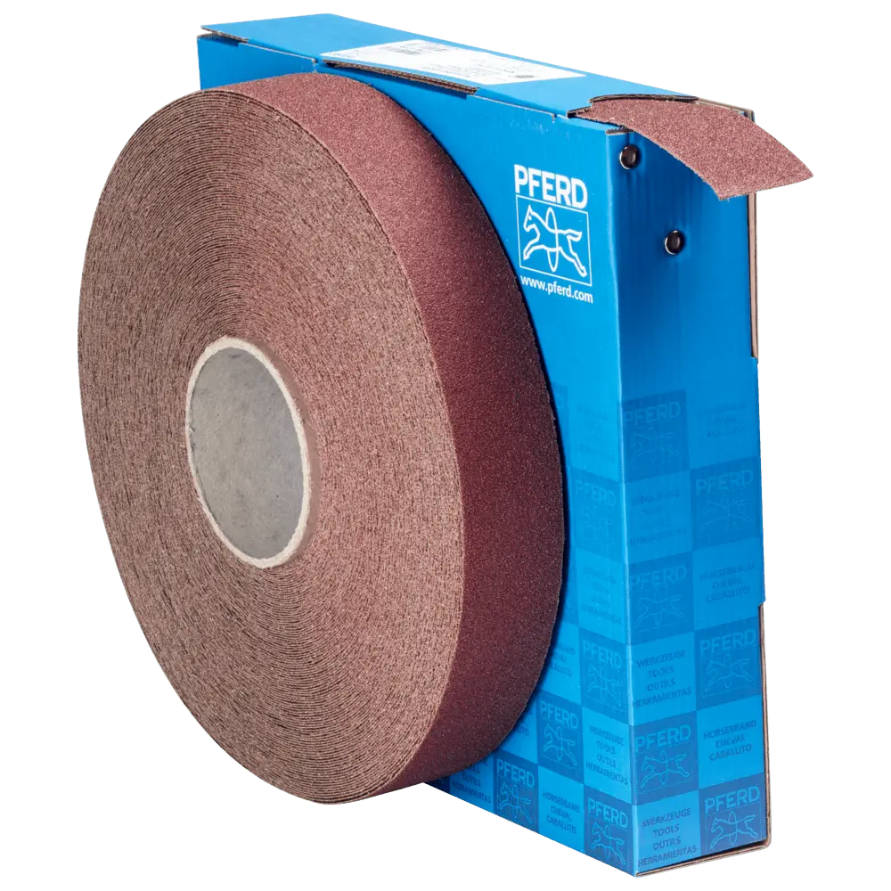 Produktfoto 1 von PFERD TOOLS Korund Schleifbandrolle Gewebe SBR Breite 40mmxLänge 50m A60 für universelle Anwendung