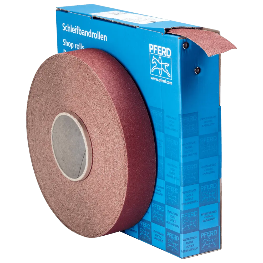 Produktfoto 1 von PFERD TOOLS Korund Schleifbandrolle Gewebe SBR Breite 40mmxLänge 50m A80 für universelle Anwendung