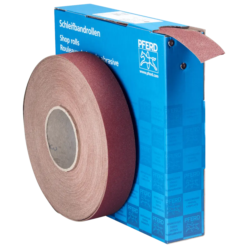 Produktfoto 1 von PFERD TOOLS Korund Schleifbandrolle Gewebe SBR Breite 40mmxLänge 50m A100 für universelle Anwendung
