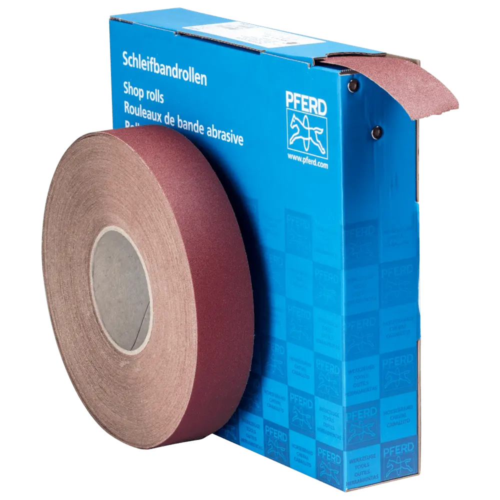 Produktfoto 1 von PFERD TOOLS Korund Schleifbandrolle Gewebe SBR Breite 40mmxLänge 50m A120 für universelle Anwendung