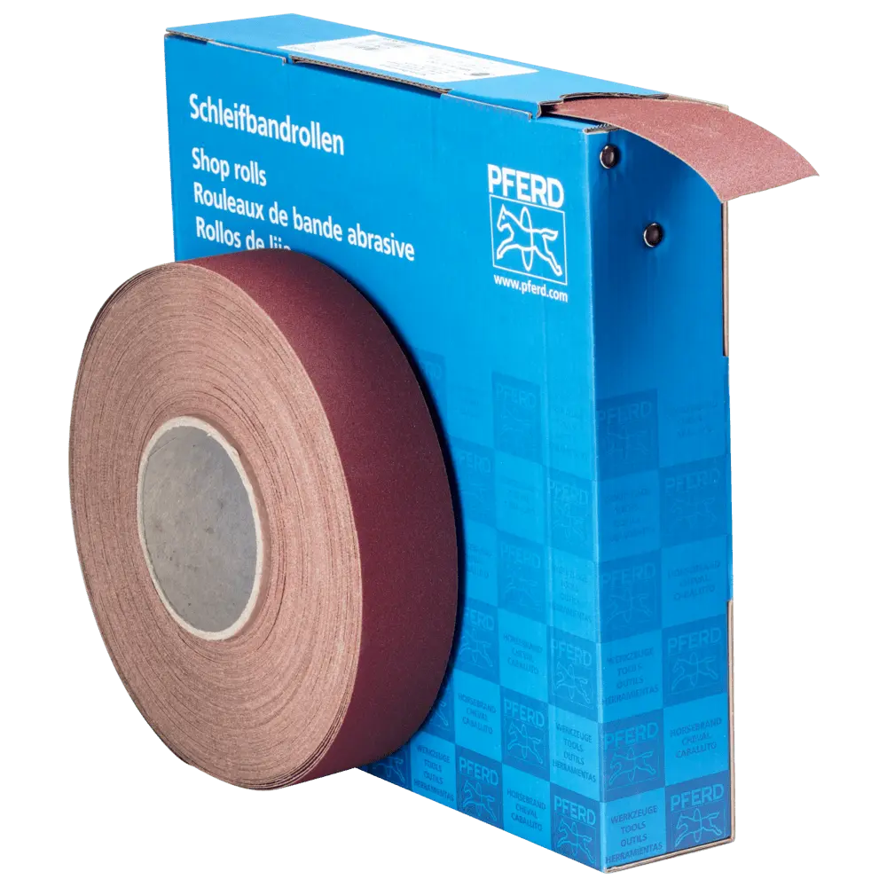 Produktfoto 1 von PFERD TOOLS Korund Schleifbandrolle Gewebe SBR Breite 40mmxLänge 50m A150 für universelle Anwendung
