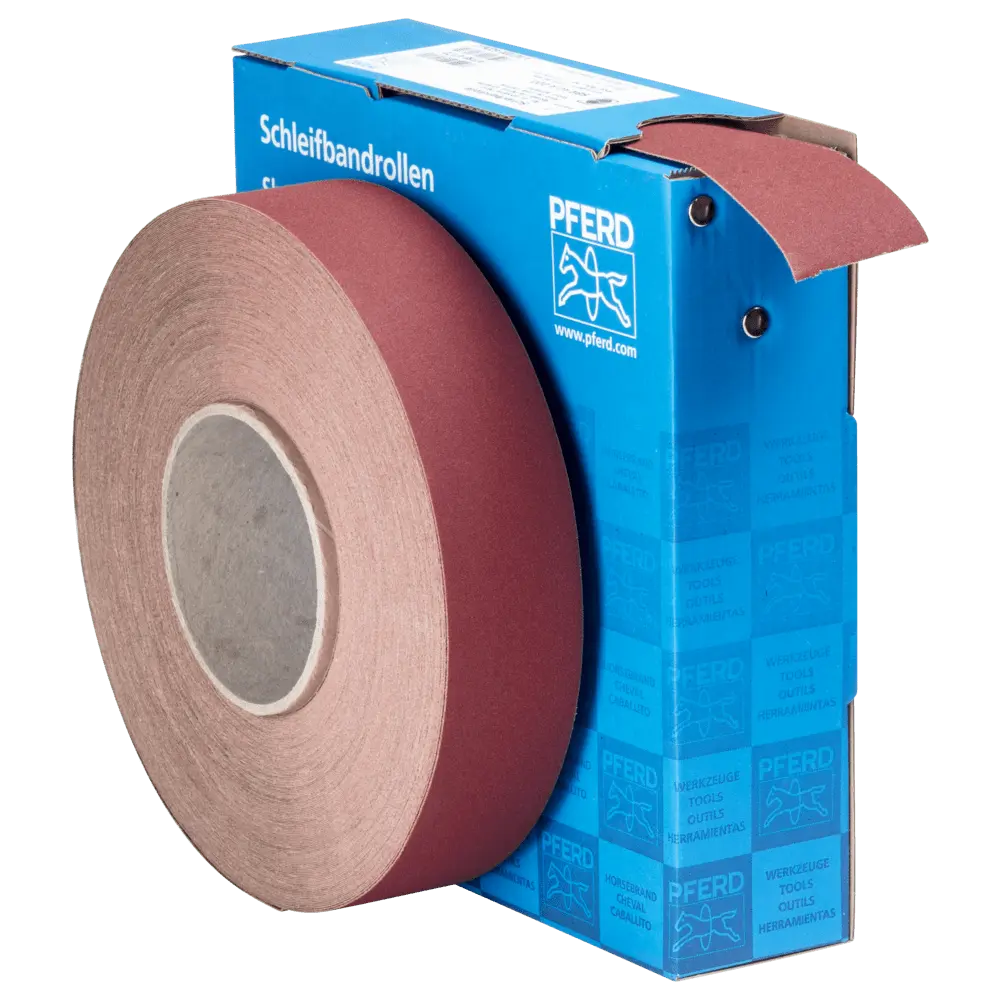 Produktfoto 1 von PFERD TOOLS Korund Schleifbandrolle Gewebe SBR Breite 40mmxLänge 50m A220 für universelle Anwendung