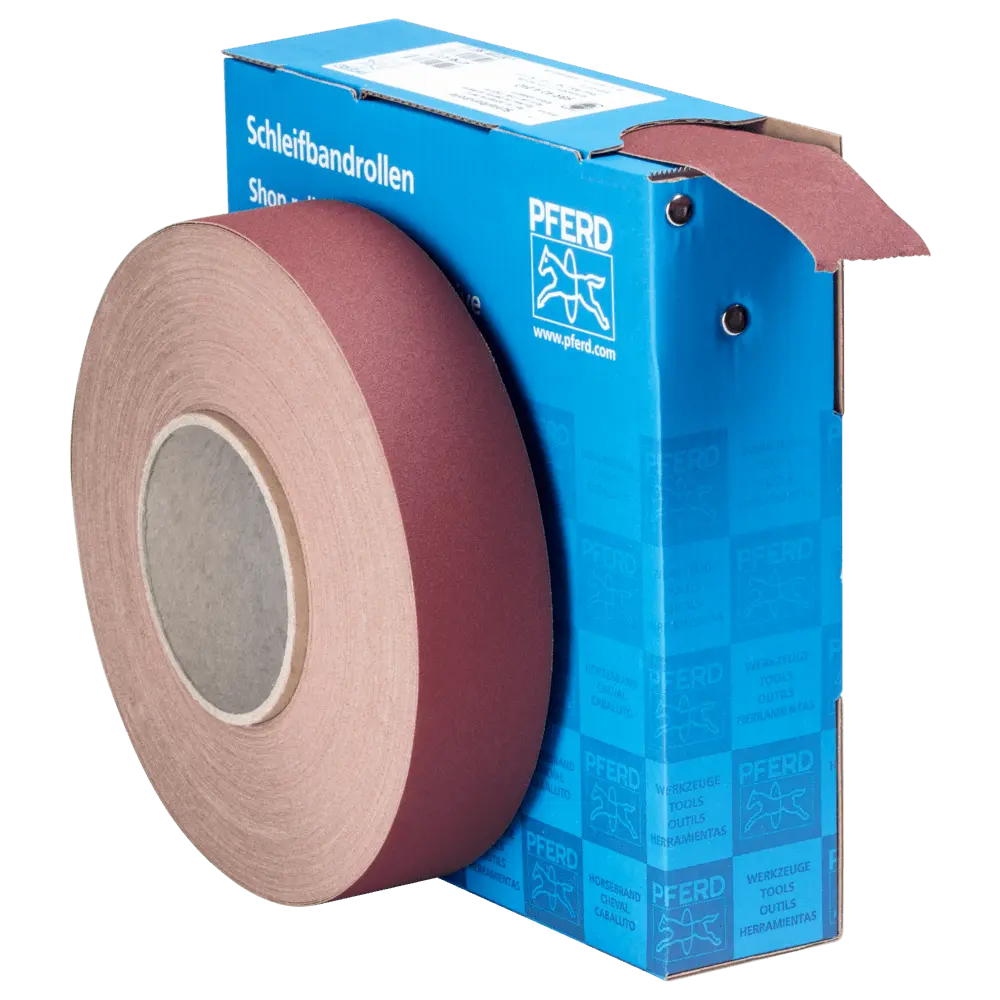 Produktfoto 1 von PFERD TOOLS Korund Schleifbandrolle Gewebe SBR Breite 40mmxLänge 50m A240 für universelle Anwendung