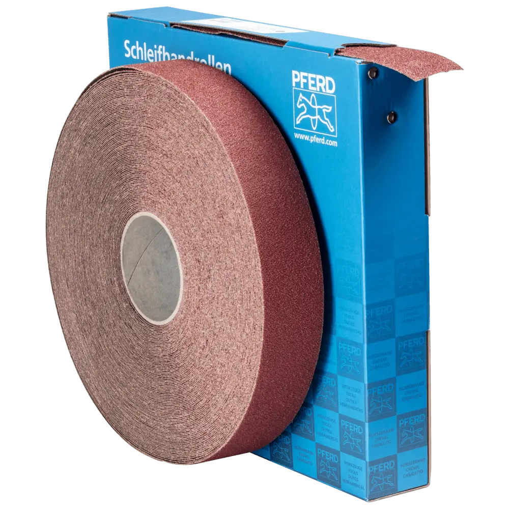 Produktfoto 1 von PFERD TOOLS Korund Schleifbandrolle Gewebe SBR Breite 50mmxLänge 50m A40 für universelle Anwendung