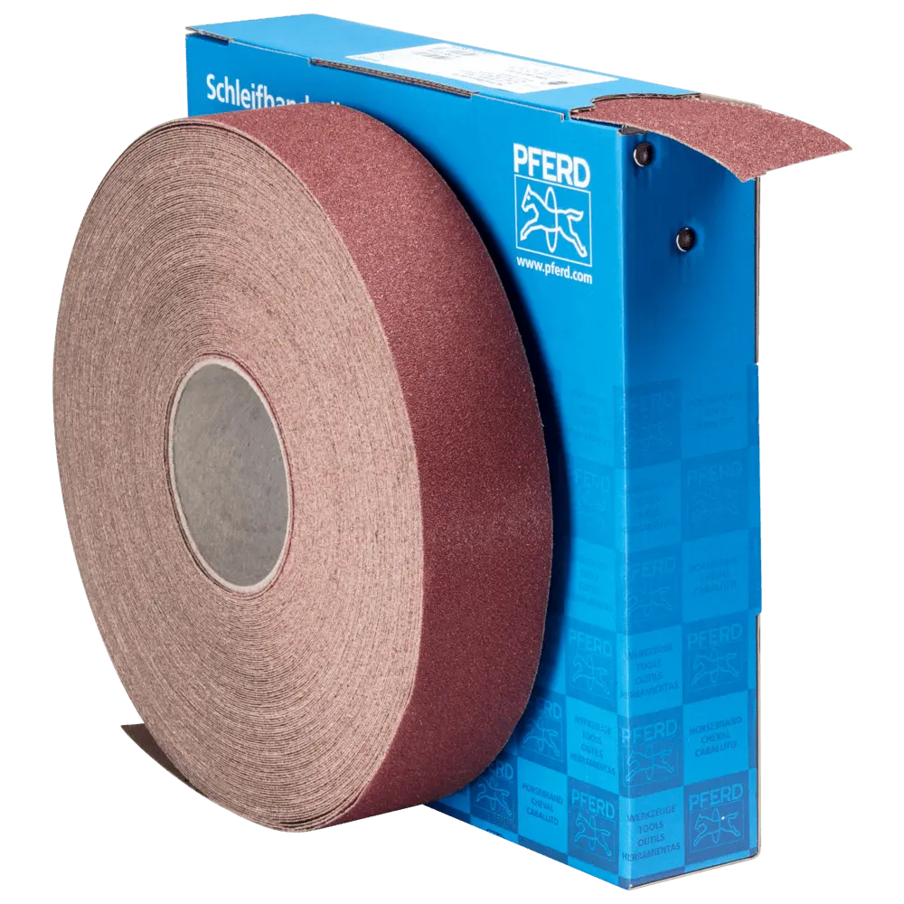 Produktfoto 1 von PFERD TOOLS Korund Schleifbandrolle Gewebe SBR Breite 50mmxLänge 50m A60 für universelle Anwendung