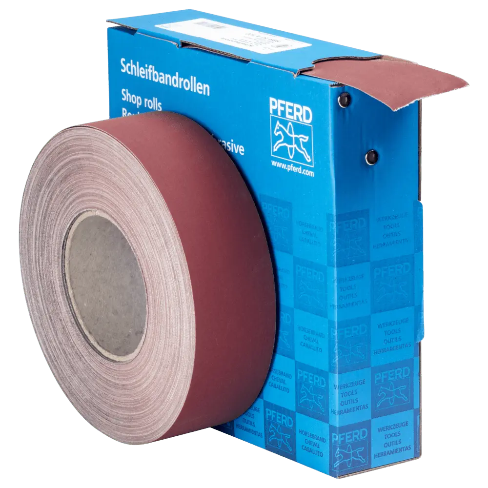 Produktfoto 1 von PFERD TOOLS Korund Schleifbandrolle Gewebe SBR Breite 50mmxLänge 50m A600 für universelle Anwendung