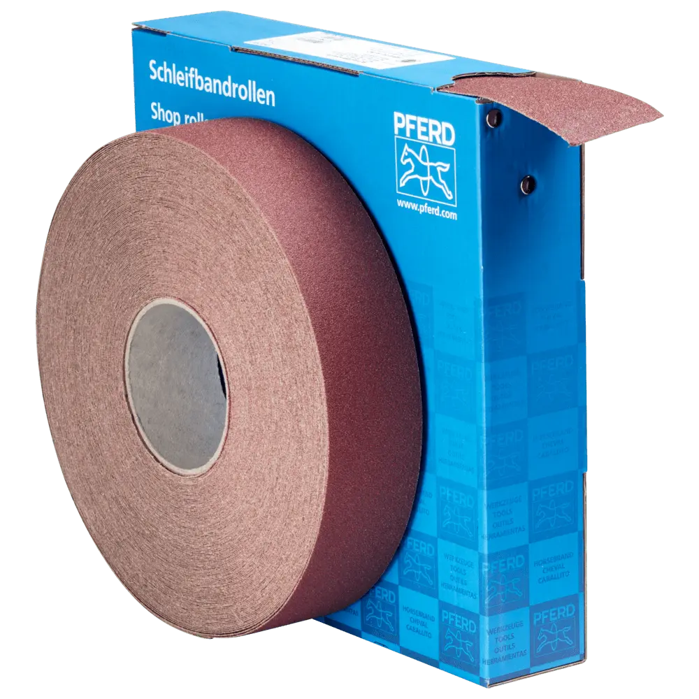 Produktfoto 1 von PFERD TOOLS Korund Schleifbandrolle Gewebe SBR Breite 50mmxLänge 50m A80 für universelle Anwendung