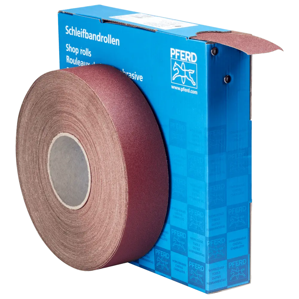 Produktfoto 1 von PFERD TOOLS Korund Schleifbandrolle Gewebe SBR Breite 50mmxLänge 50m A100 für universelle Anwendung