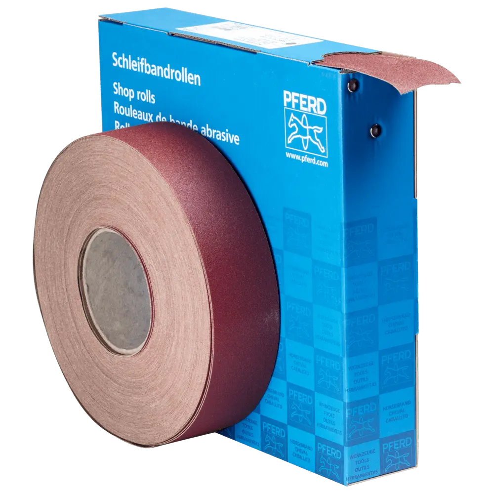 Produktfoto 1 von PFERD TOOLS Korund Schleifbandrolle Gewebe SBR Breite 50mmxLänge 50m A120 für universelle Anwendung