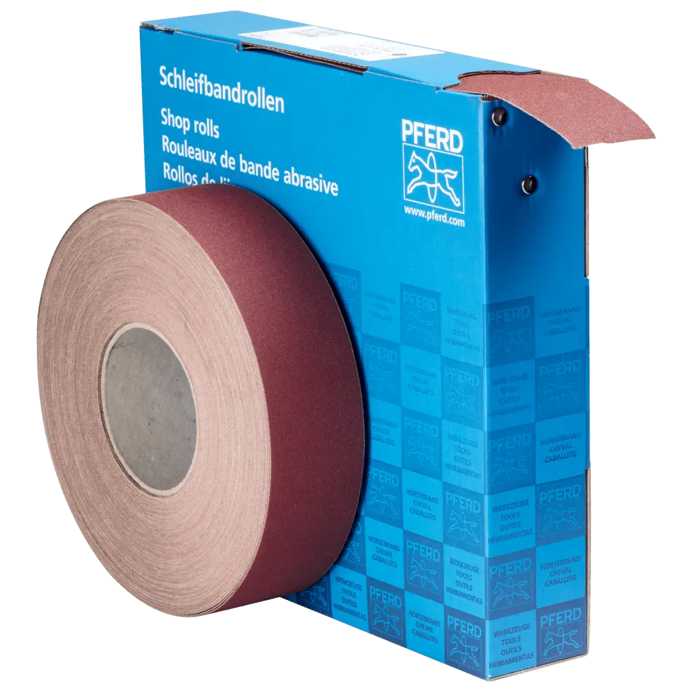 Produktfoto 1 von PFERD TOOLS Korund Schleifbandrolle Gewebe SBR Breite 50mmxLänge 50m A150 für universelle Anwendung