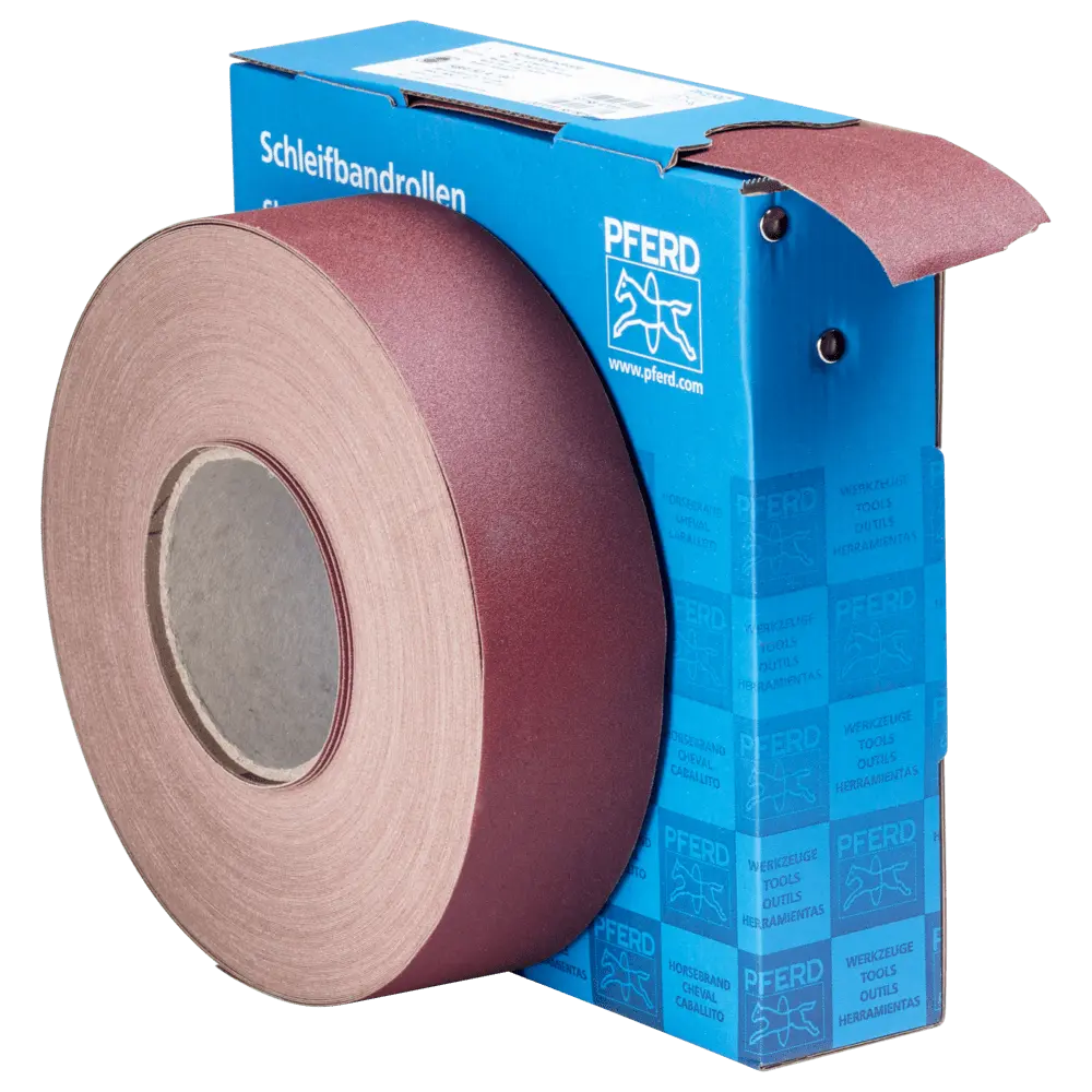 Produktfoto 1 von PFERD TOOLS Korund Schleifbandrolle Gewebe SBR Breite 50mmxLänge 50m A180 für universelle Anwendung