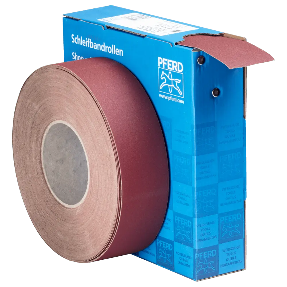 Produktfoto 1 von PFERD TOOLS Korund Schleifbandrolle Gewebe SBR Breite 50mmxLänge 50m A240 für universelle Anwendung
