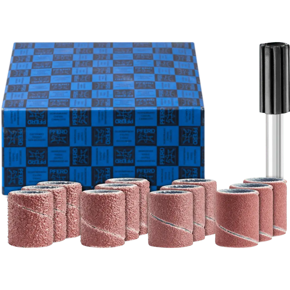 Produktfoto 1 von PFERD TOOLS Schleifhülsen-Set 13-tlg. Korund Ø 10x20mm A60,80,150,240 mit Halter Schaft-Ø 6 mm