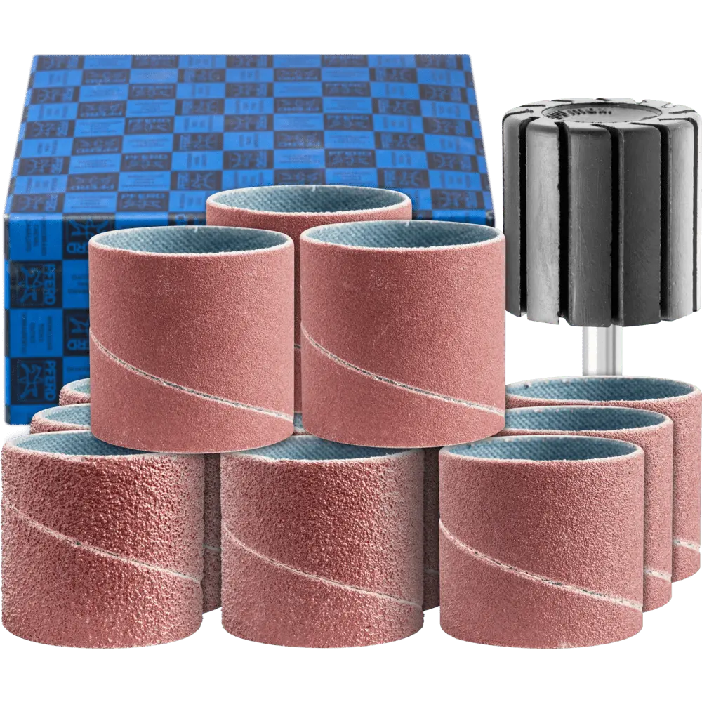 Produktfoto 1 von PFERD TOOLS Schleifhülsen-Set 13-tlg. Korund Ø 30x30mm A40,60,80,150 mit Halter Schaft-Ø 6 mm