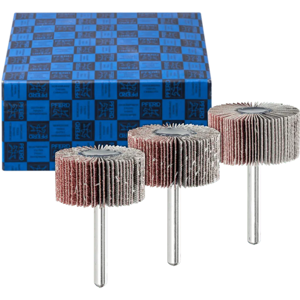 Produktfoto 1 von PFERD TOOLS Fächerschleifer-Set 3-tlg. Korund Ø 40x20mm Schaft-Ø 6 mm A60, 80,120 für Feinschliff und Finish
