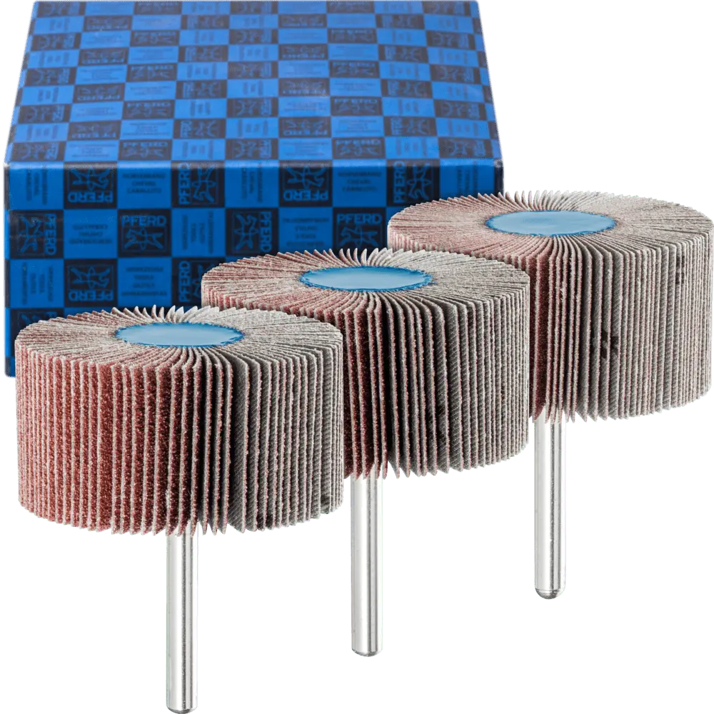 Produktfoto 1 von PFERD TOOLS Fächerschleifer-Set 3-tlg. Korund Ø 60x30mm Schaft-Ø 6 mm A60, 80,120 für Feinschliff und Finish