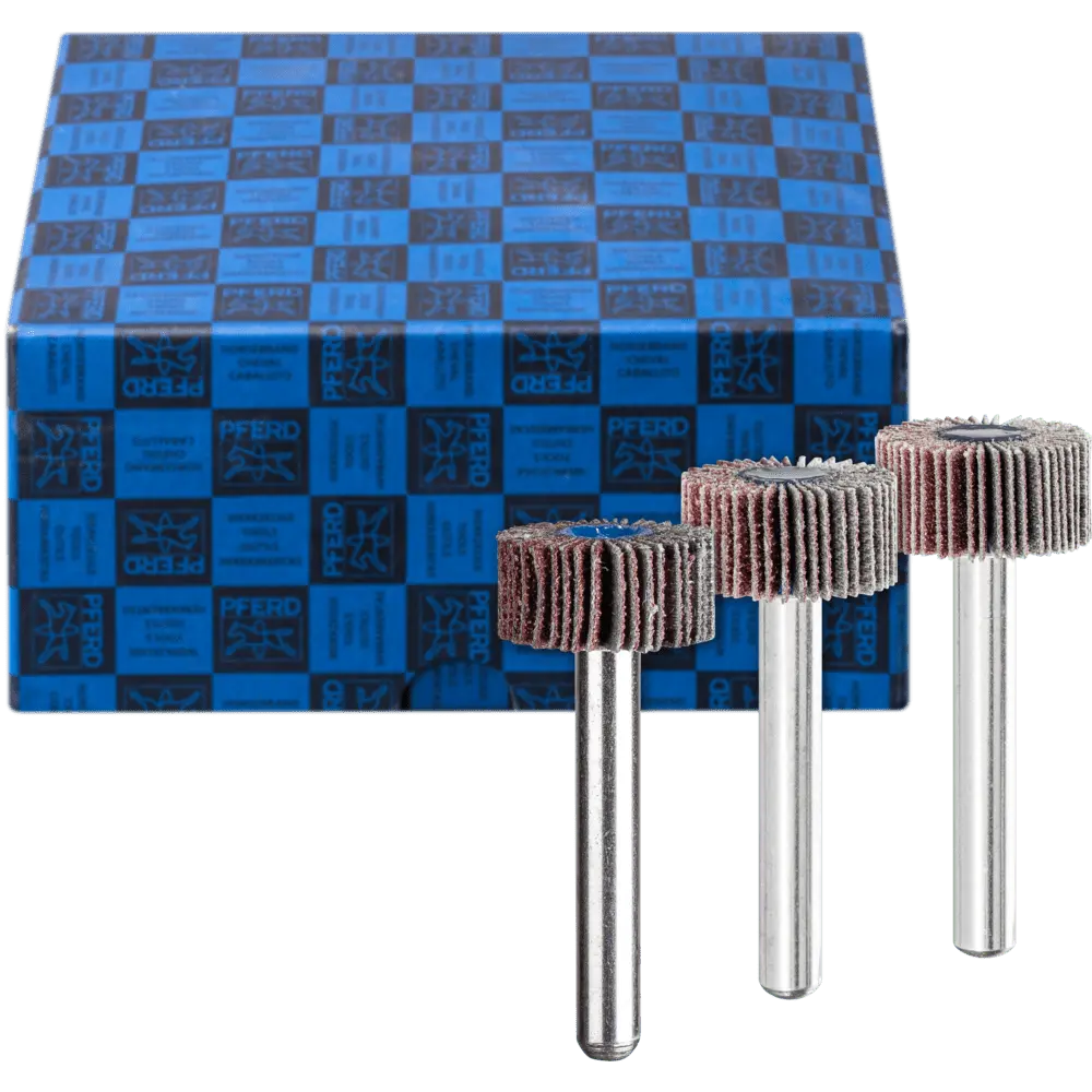Produktfoto 1 von PFERD TOOLS Fächerschleifer-Set 3-tlg. Korund Ø 20x10mm Schaft-Ø 6 mm A60, 80,120 für Feinschliff und Finish