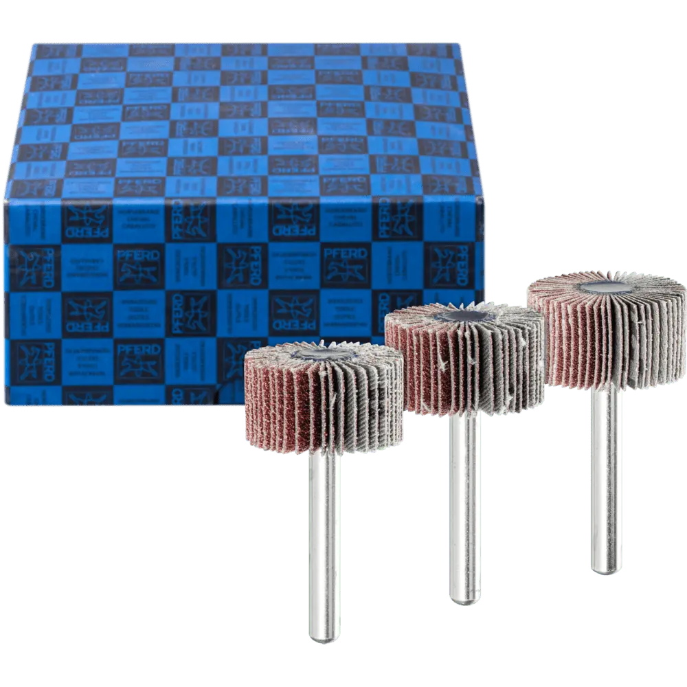 Produktfoto 1 von PFERD TOOLS Fächerschleifer-Set 3-tlg. Korund Ø 30x15 mm Schaft-Ø 6 mm A60, 80,120 für Feinschliff und Finish