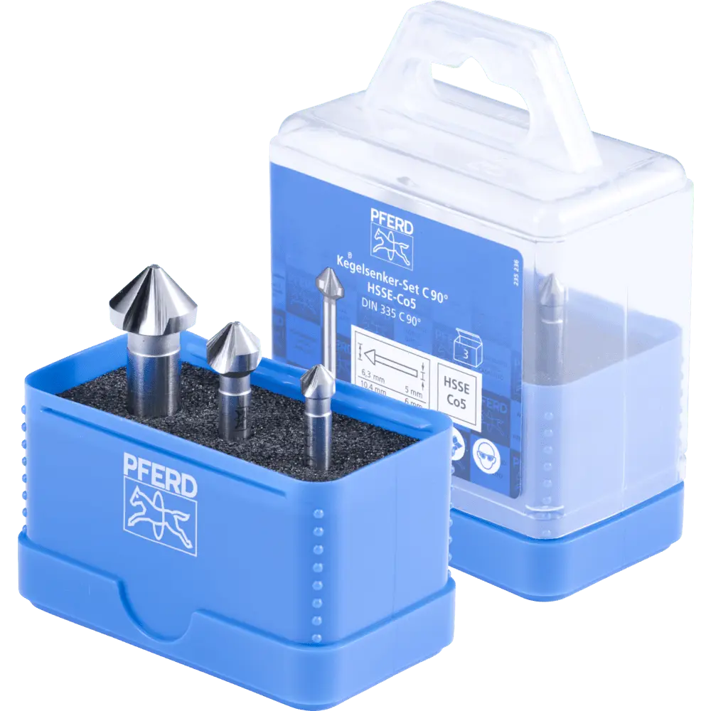 Produktfoto 1 von PFERD TOOLS HSSE-Kegelsenker-Set 3-tlg. DIN 335 C 90° Ausführung Co5