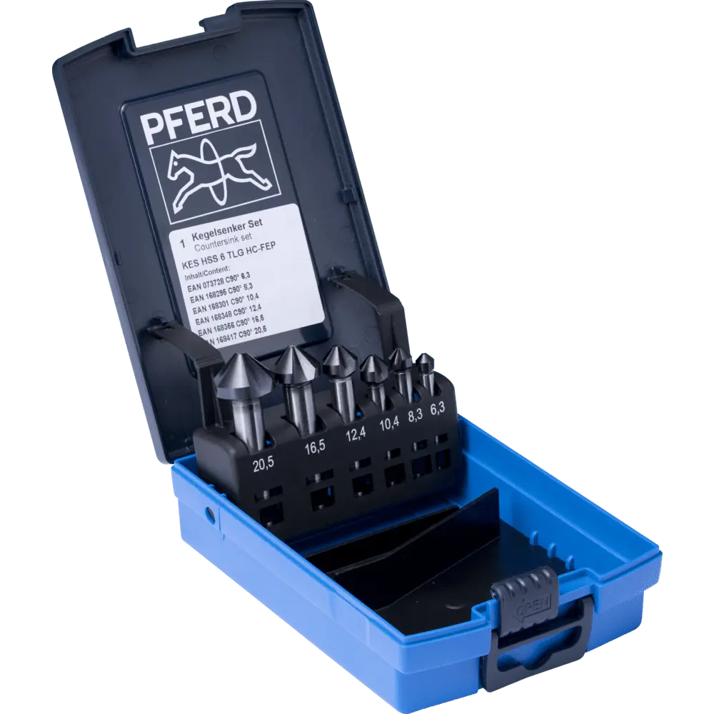 Produktfoto 1 von PFERD TOOLS HSS-Kegelsenker-Sets 6-tlg. DIN 335 C 90° mit HICOAT-Beschichtung HC-FEP