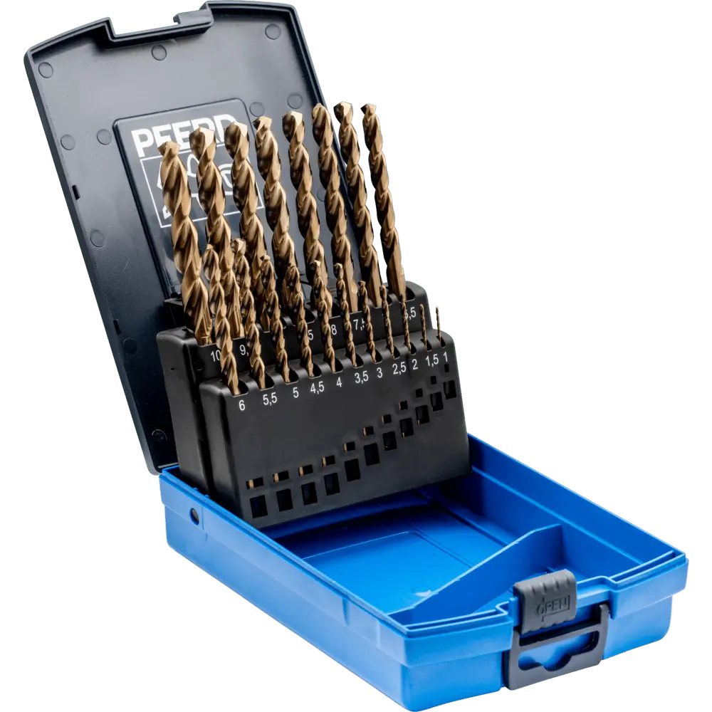 Produktfoto 1 von PFERD TOOLS Spiralbohrer-Set 19-tlg. INOX HSSE N DIN 338 für zähe und harte Werkstoffe