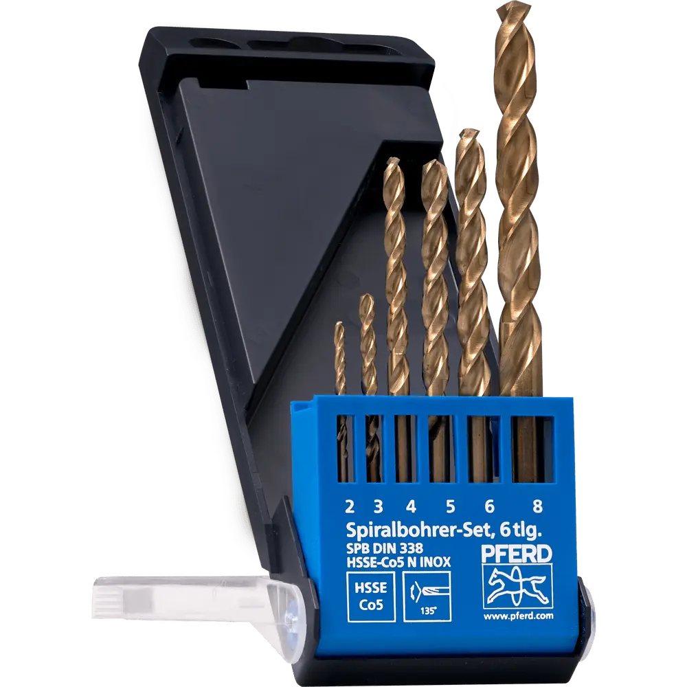 Produktfoto 1 von PFERD TOOLS Spiralbohrer-Set 6-tlg. INOX HSSE N DIN 338 für zähe und harte Werkstoffe