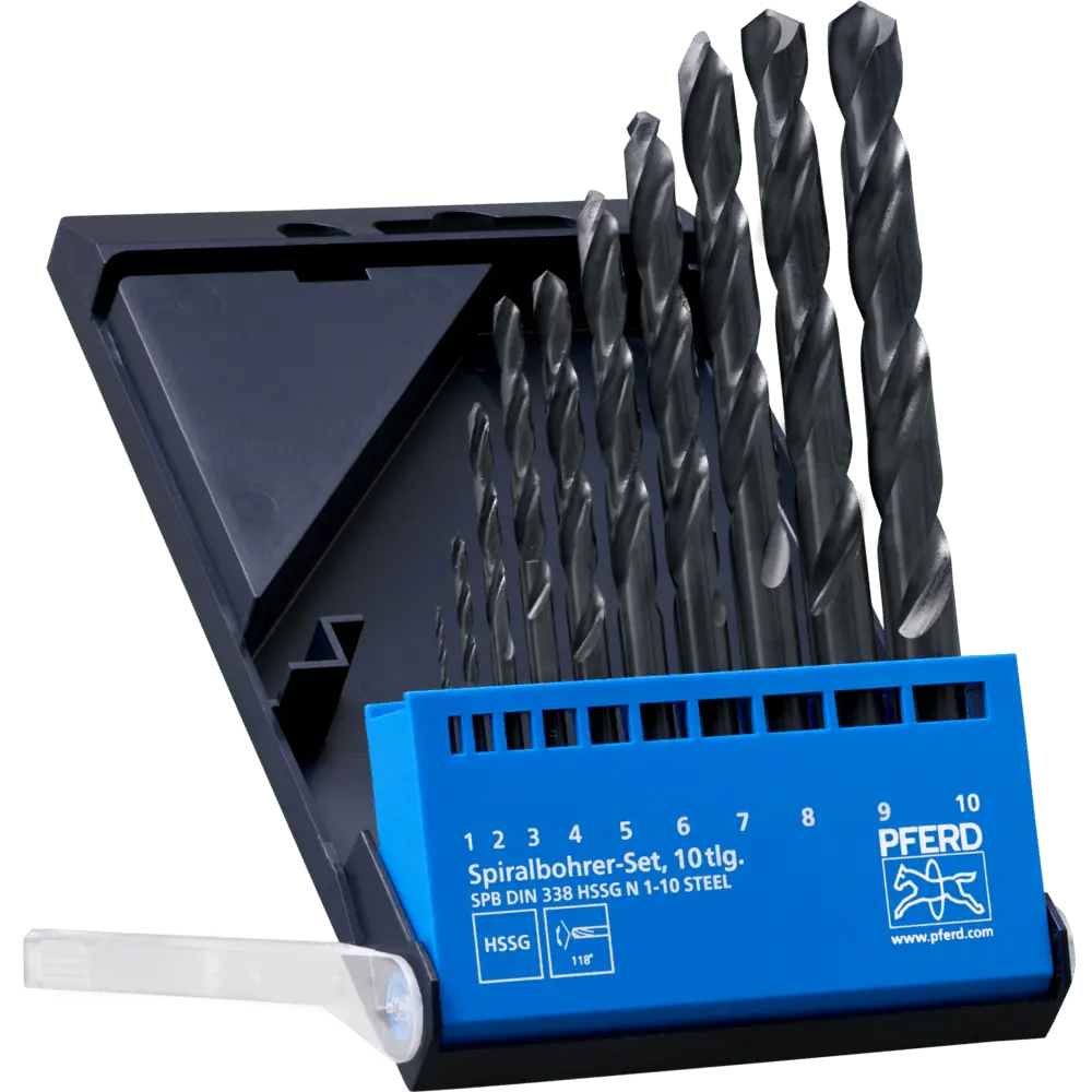 Produktfoto 1 von PFERD TOOLS Spiralbohrer-Set 10-tlg. STEEL HSSG N DIN 338 universal