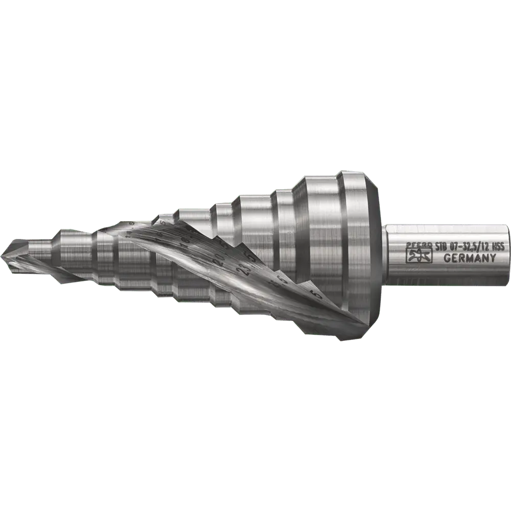 Produktfoto 1 von PFERD TOOLS Stufenbohrer HSS 11 Bohrstufen Ø 7-32,5 mm 3-Flächenschaft-Ø 12 mm, abgestimmt auf die gängigen Durchmesser von Kabelrohrverschraubungen